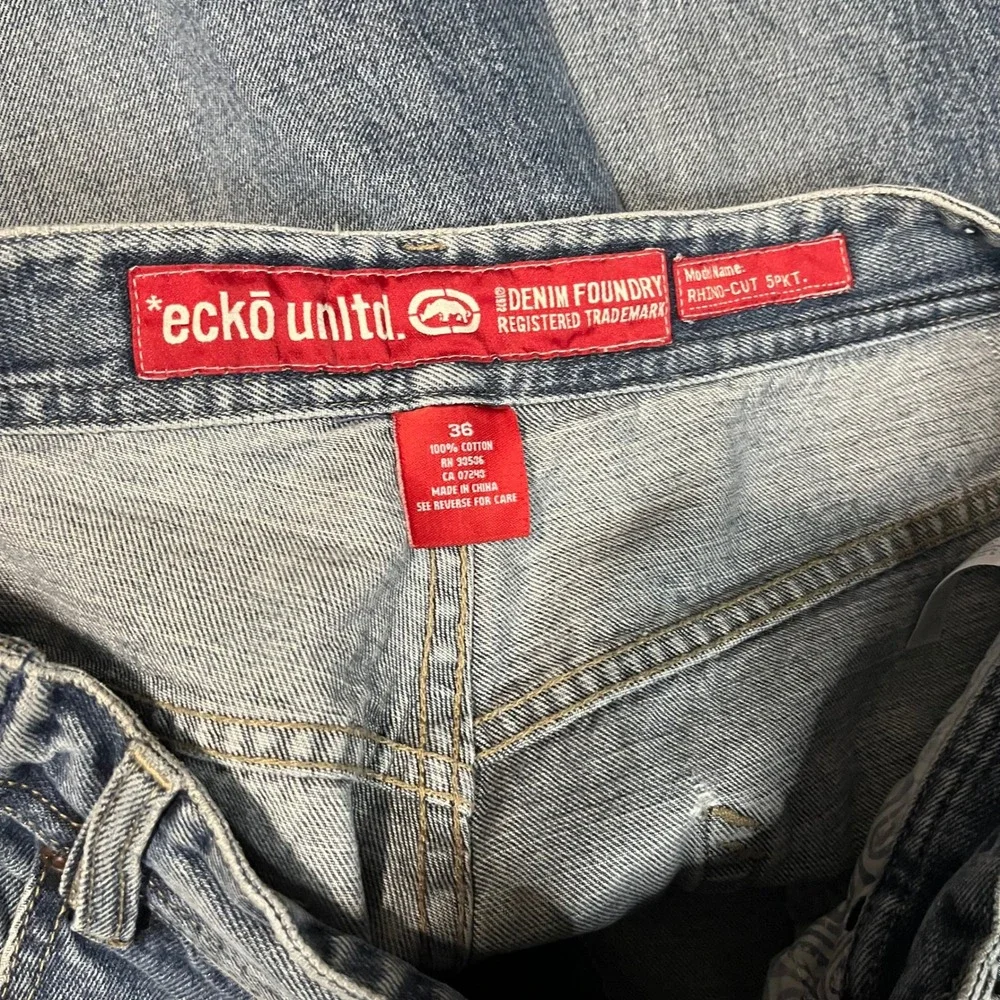 Ecko Unltd Rhino BaggyY2K Wide Leg Jeans Mens 36x31 Light Wash Skater Skateboard
